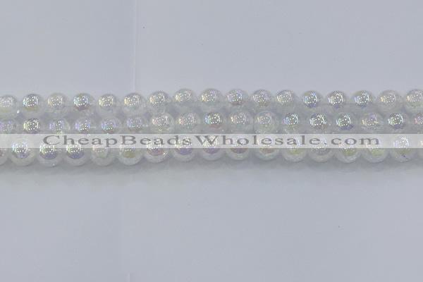 CNC563 15.5 inches 10mm round plated crackle white crystal beads