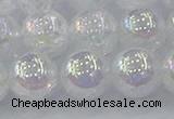 CNC565 15.5 inches 14mm round plated crackle white crystal beads