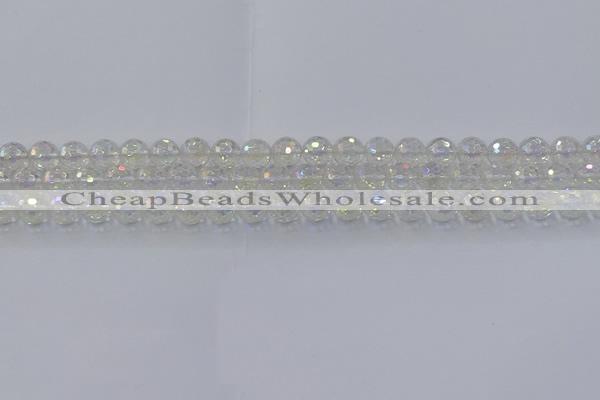 CNC600 15.5 inches 4mm faceted round plated natural white crystal beads