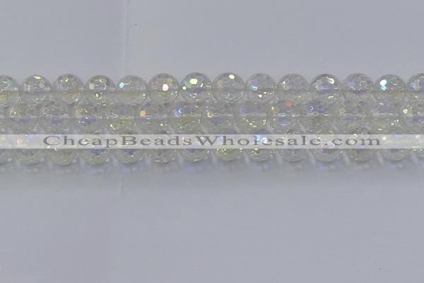 CNC605 15.5 inches 14mm faceted round plated natural white crystal beads