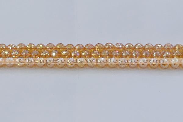 CNC615 15.5 inches 8mm faceted round plated natural white crystal beads