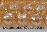 CNC618 15.5 inches 14mm faceted round plated natural white crystal beads