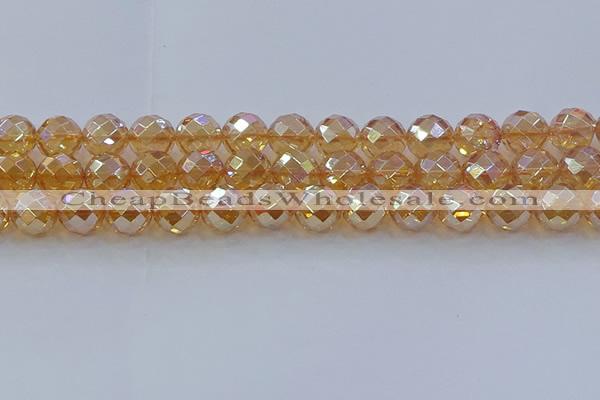 CNC624 15.5 inches 14mm faceted round plated natural white crystal beads