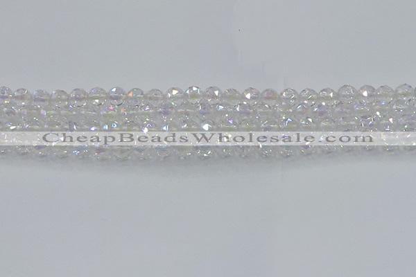 CNC645 15.5 inches 6mm faceted round plated natural white crystal beads