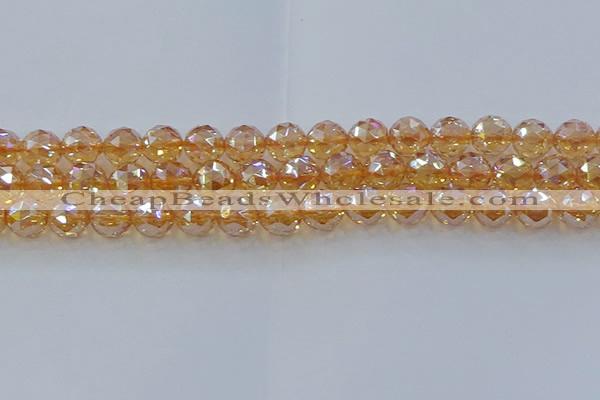 CNC654 15.5 inches 12mm faceted round plated natural white crystal beads