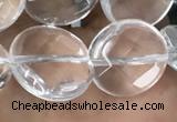 CNC747 15.5 inches 14mm faceted coin white crystal beads