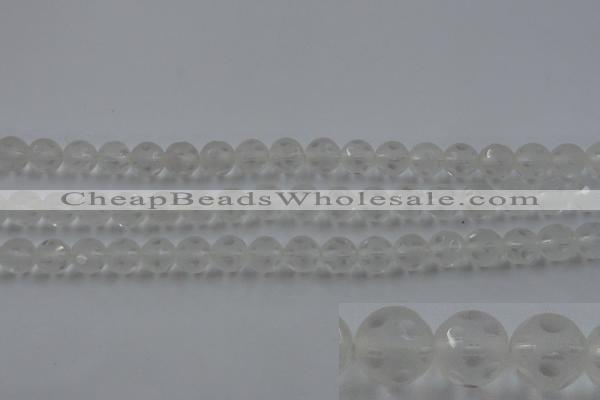 CNC83 15.5 inches 10mm carved round matte white crystal beads