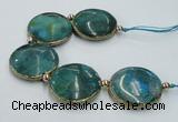 CNG2195 7.5 inches 35mm flat round agate beads with brass setting