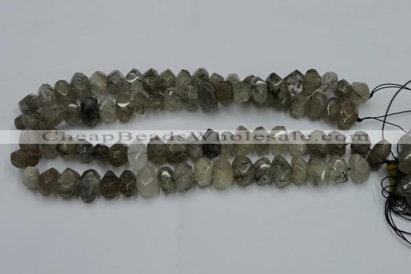 CNG2717 10*14mm - 13*18mm faceted nuggets black rutilated quartz beads