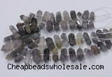 CNG3206 15.5 inches 10*25mm - 12*45mm faceted nuggets cloudy quartz beads