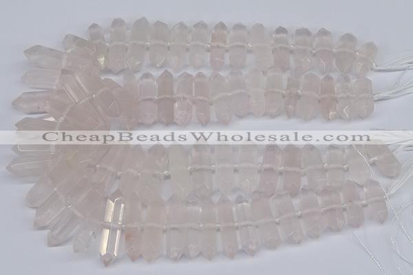 CNG3217 10*25mm - 12*50mm faceted nuggets rose quartz beads