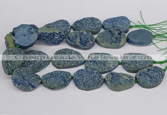 CNG3277 22*30mm - 30*40mm freeform plated druzy agate beads