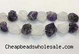 CNG3571 18*20mm - 25*30mm nuggets rough white crystal & amethyst beads