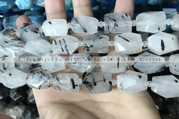 CNG3616 13*17mm - 18*22mm faceted nuggets black rutilated quartz beads