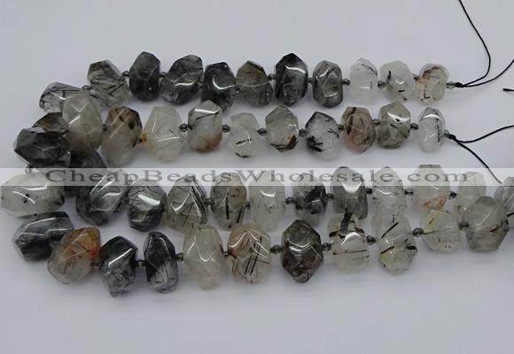 CNG5224 13*18mm - 15*25mm faceted nuggets black rutilated quartz beads