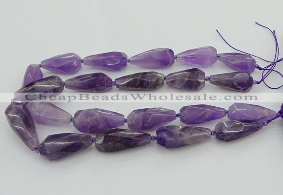 CNG5652 15.5 inches 15*35mm - 18*45mm faceted teardrop amethyst beads