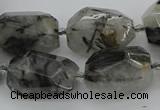 CNG5695 12*16mm - 15*25mm faceted nuggets black rutilated quartz beads