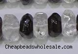 CNG6380 6*14mm - 8*14mm nuggets white crystal & smoky quartz beads