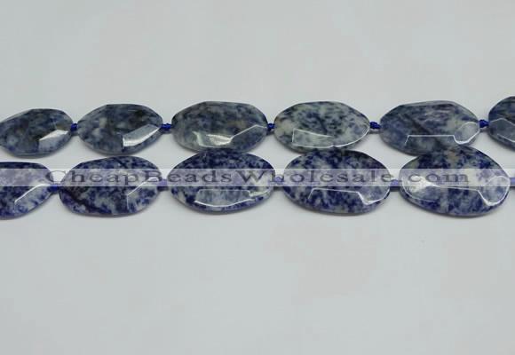 CNG7094 25*35mm - 35*45mm faceted freeform blue spot stone beads