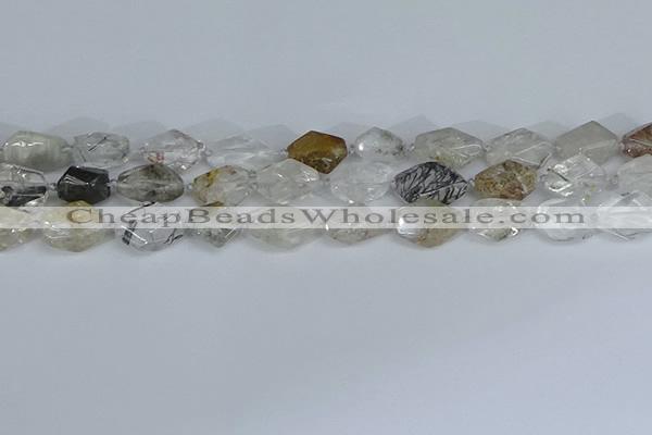 CNG7134 6*10mm - 10*14mm faceted nuggets green ghost quartz beads