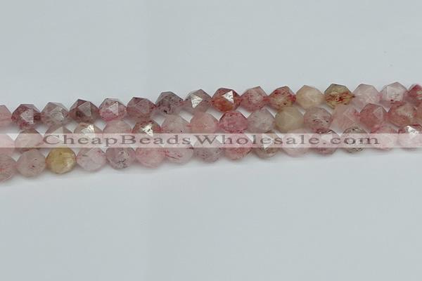 CNG7257 15.5 inches 10mm faceted nuggets strawberry quartz beads