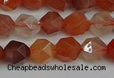 CNG7281 15.5 inches 8mm faceted nuggets red rabbit hair quartz beads