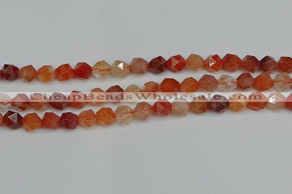 CNG7282 15.5 inches 10mm faceted nuggets red rabbit hair quartz beads