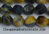 CNG7312 15.5 inches 10mm faceted nuggets golden & blue tiger eye beads