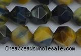 CNG7313 15.5 inches 12mm faceted nuggets golden & blue tiger eye beads