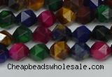 CNG7330 15.5 inches 6mm faceted nuggets mixed tiger eye beads