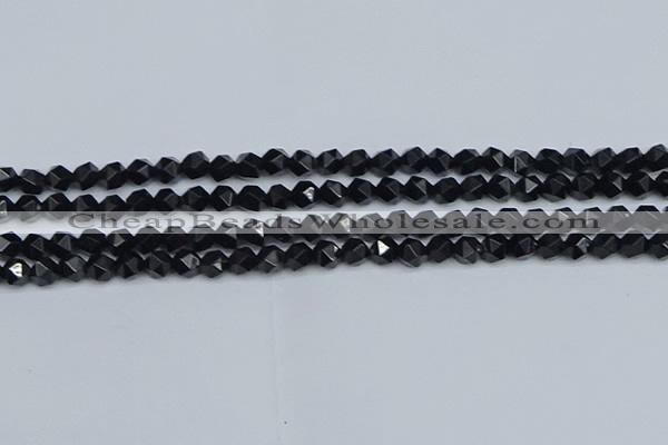 CNG7350 15.5 inches 6mm faceted nuggets Black agate beads