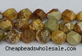 CNG7375 15.5 inches 6mm faceted nuggets picture jasper beads