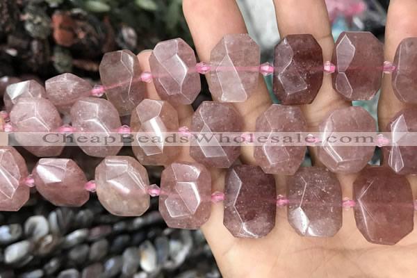 CNG7756 13*18mm - 15*25mm faceted freeform strawberry quartz beads