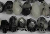 CNG856 15.5 inches 10*16mm faceted nuggets black rutilated quartz beads