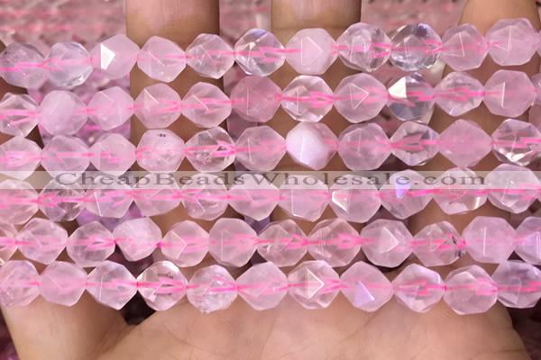 CNG8691 15.5 inches 8mm faceted nuggets rose quartz beads