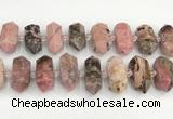 CNG8919 15.5 inches 10*25mm - 15*30mm faceted nuggets rhodonite beads