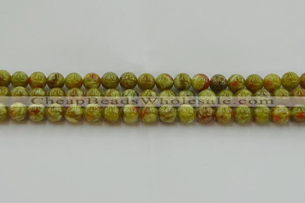 CNS603 15.5 inches 10mm round green dragon serpentine jasper beads