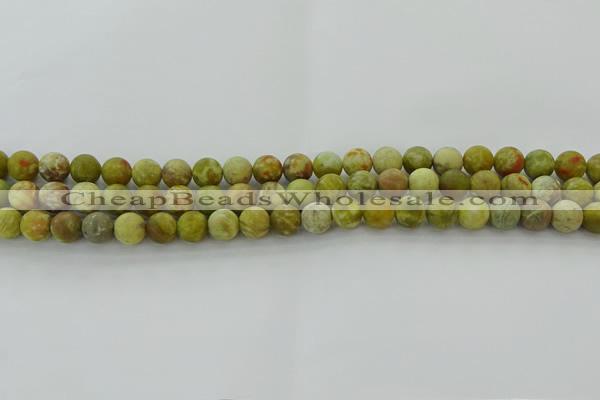 CNS650 15.5 inches 6mm round matte green dragon serpentine jasper beads