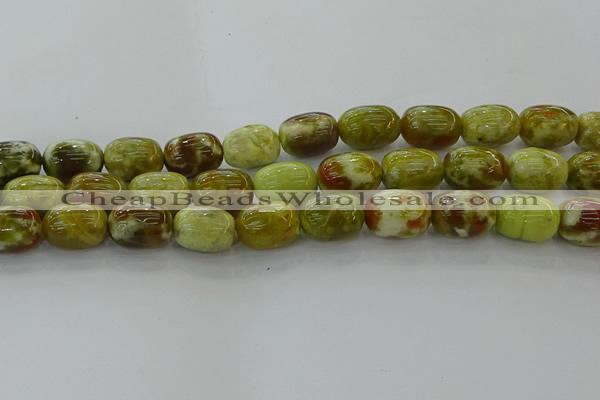 CNS663 15.5 inches 12*16mm drum green dragon serpentine jasper beads