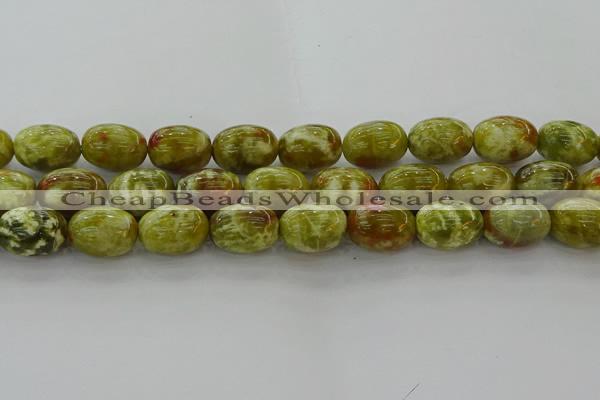 CNS664 15.5 inches 13*18mm drum green dragon serpentine jasper beads