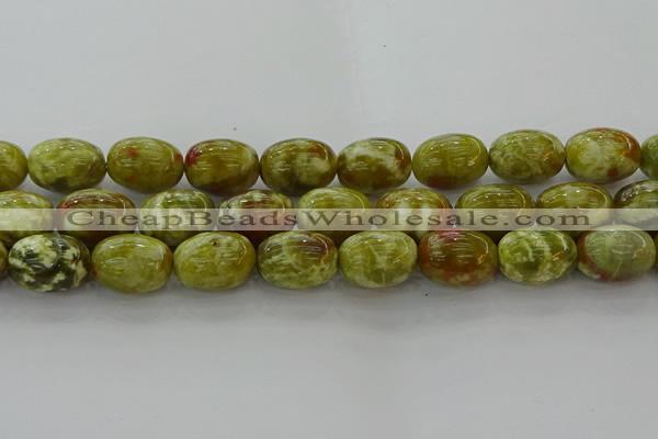 CNS665 15.5 inches 15*20mm drum green dragon serpentine jasper beads