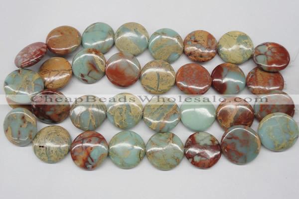 CNS84 15.5 inches 25mm flat round natural serpentine jasper beads