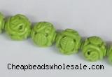 CNT08 16 inches 12mm carved round natural turquoise beads wholesale