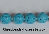 CNT09 16 inches 14mm carved round natural turquoise beads wholesale