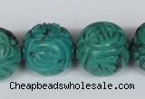 CNT33 16 inches 20mm carved round natural turquoise beads wholesale