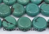 CNT560 15.5 inches 10mm flat round turquoise gemstone beads