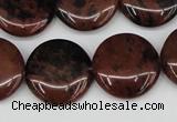 COB101 15.5 inches 20mm flat round mahogany obsidian beads