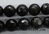 COB356 15.5 inches 14mm faceted round black obsidian beads