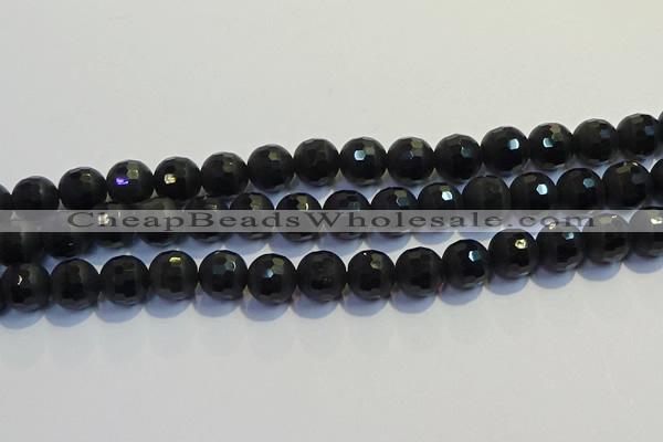 COB473 15.5 inches 6mm faceted round matte black obsidian beads