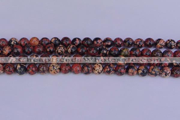 COB663 15.5 inches 10mm round red snowflake obsidian beads